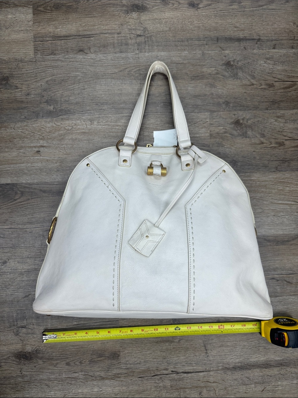 Yves Saint Laurent Cream Leather Shoulder Bag with Gold Hardware